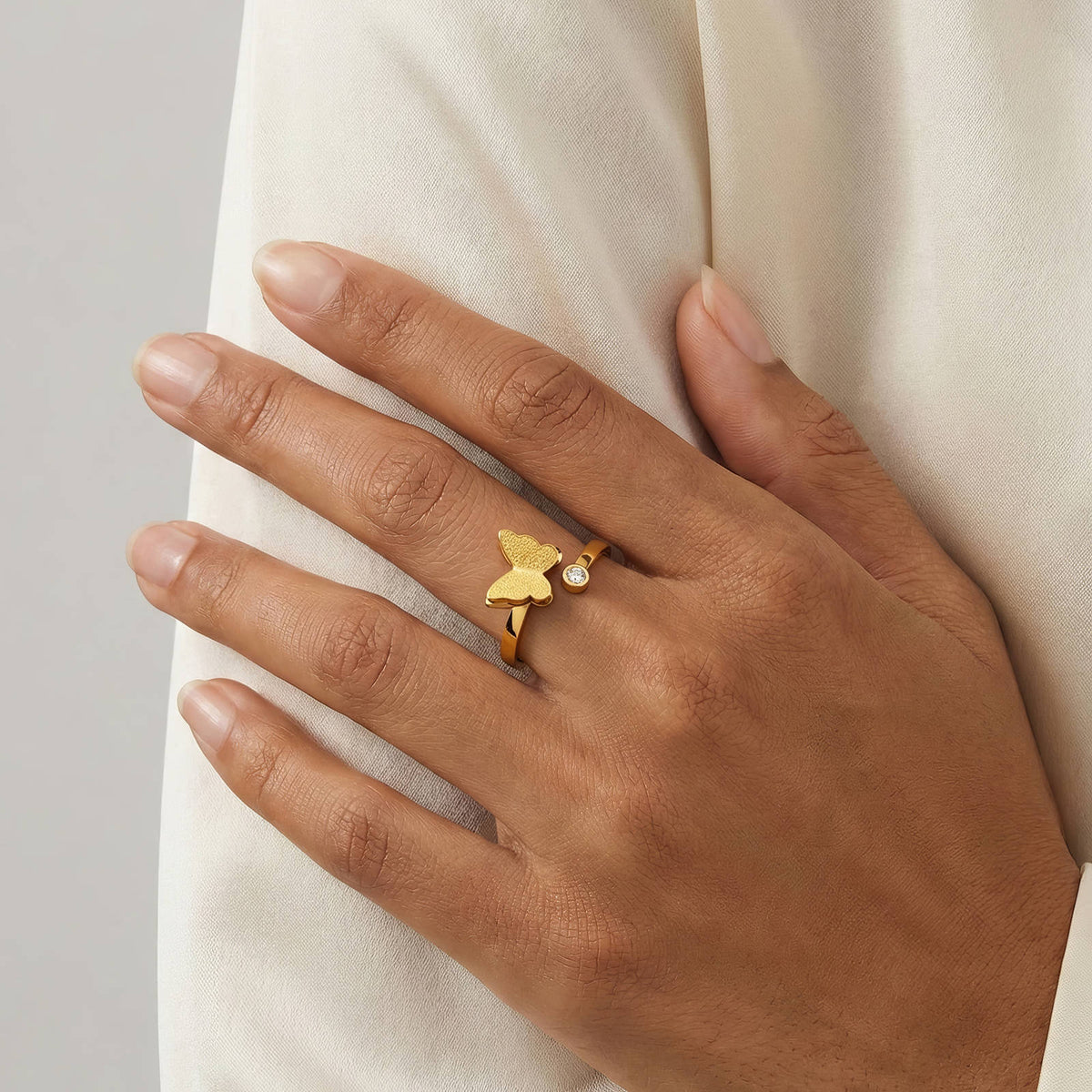 Butterfly Gold-Plated Stainless Steel Finger Ring