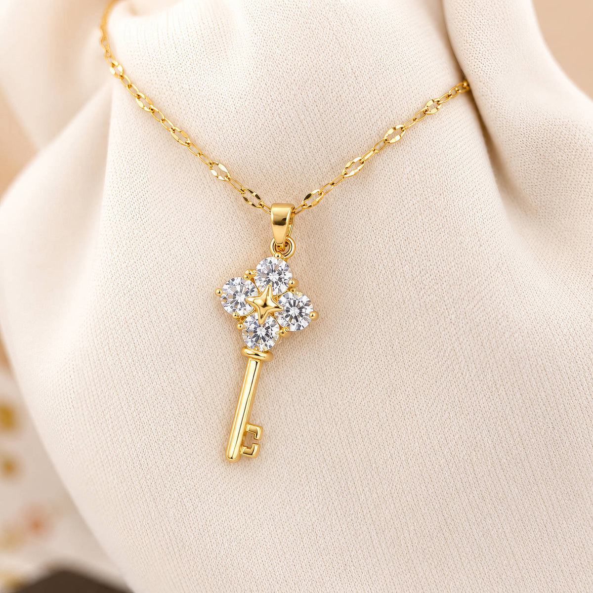 Key PVD Gold-Plated Brass Necklace - Crystallic