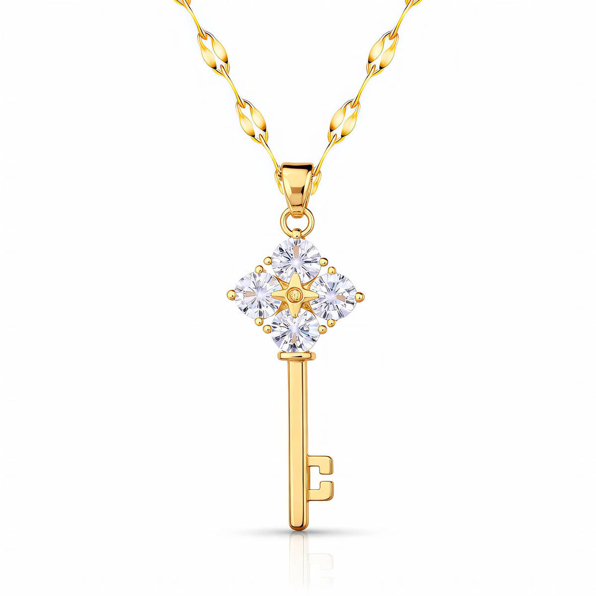 Key PVD Gold-Plated Brass Necklace - Crystallic
