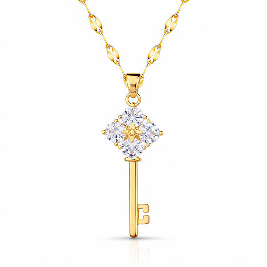 Key PVD Gold-Plated Brass Necklace - Crystallic