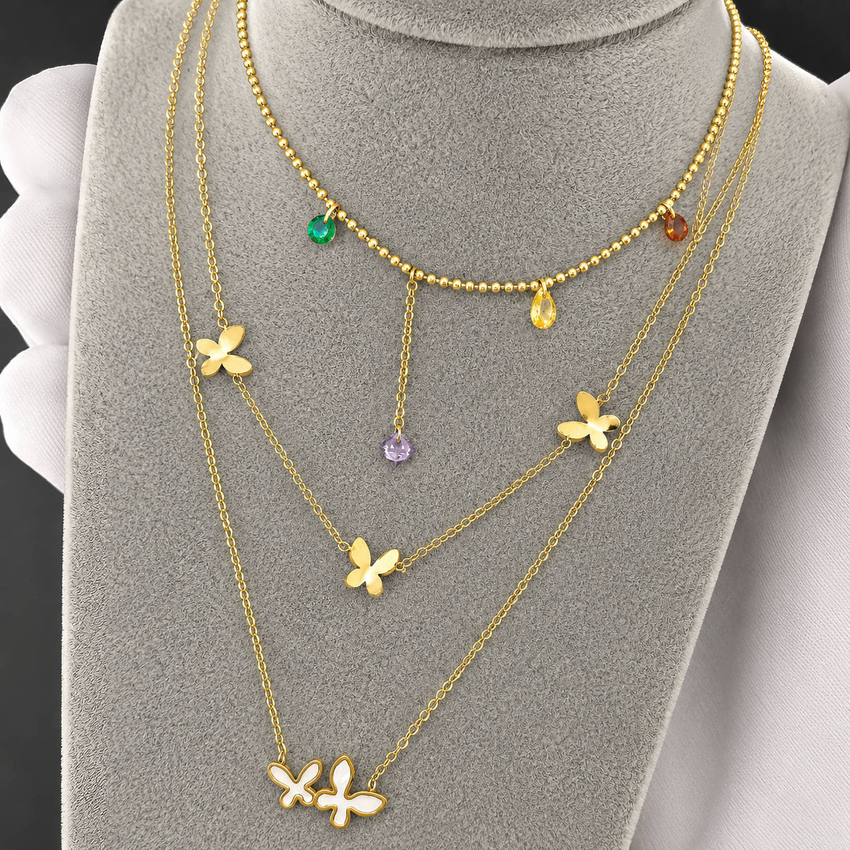 Butterflies Gold-Plated Stainless Steel Necklace