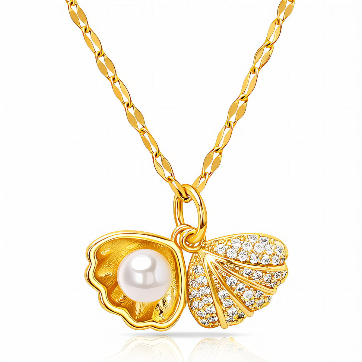 Seashell PVD Gold-Plated Brass Necklace - Crystallic
