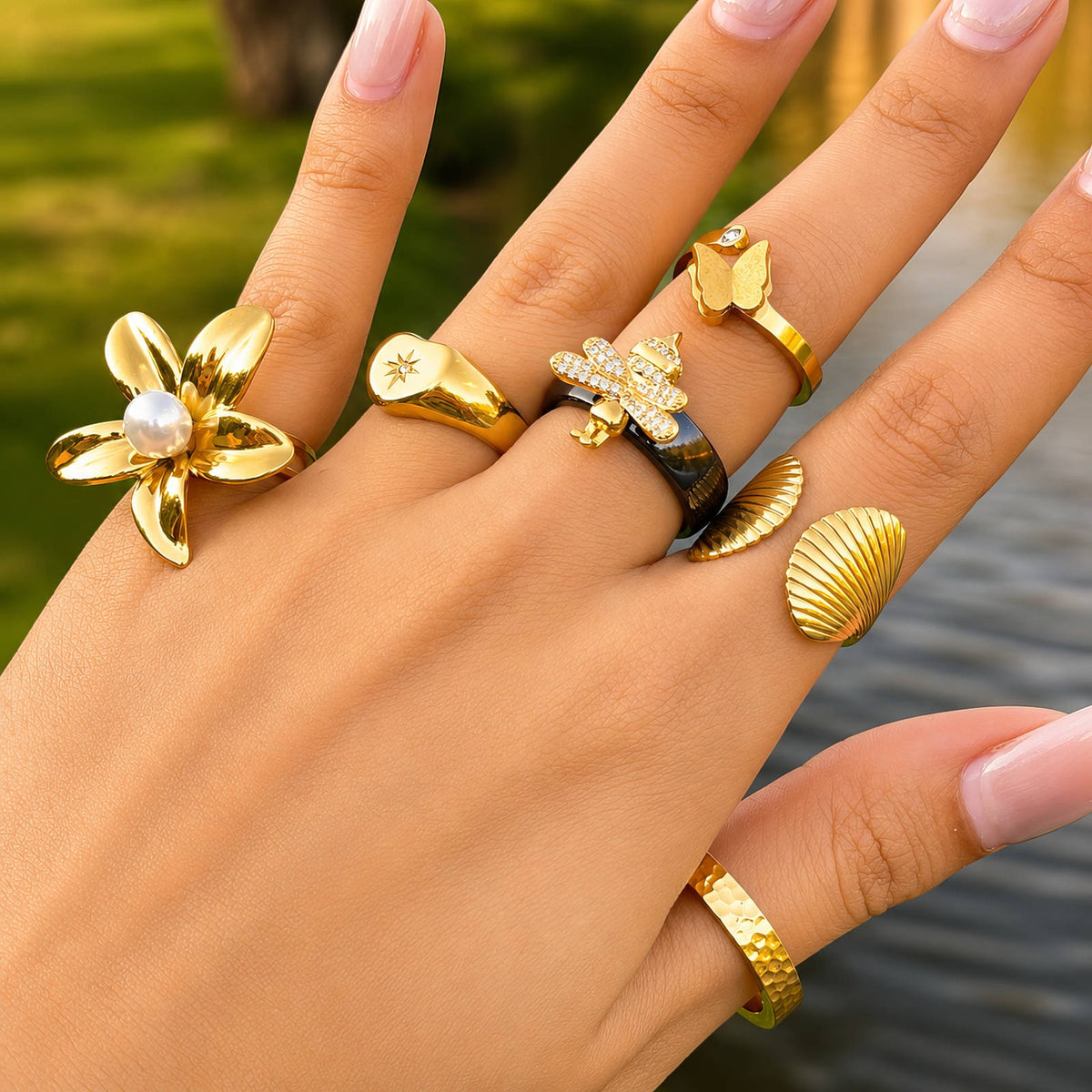 Butterfly Gold-Plated Stainless Steel Finger Ring