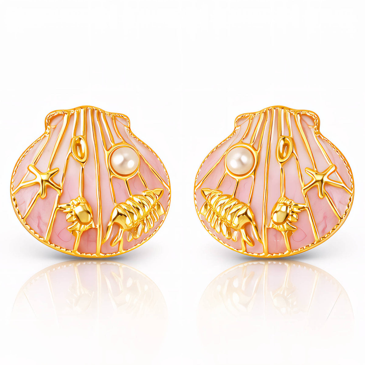 Starfish And Crabs And Lobsters PVD Gold-Plated Stainless Steel Earrings
