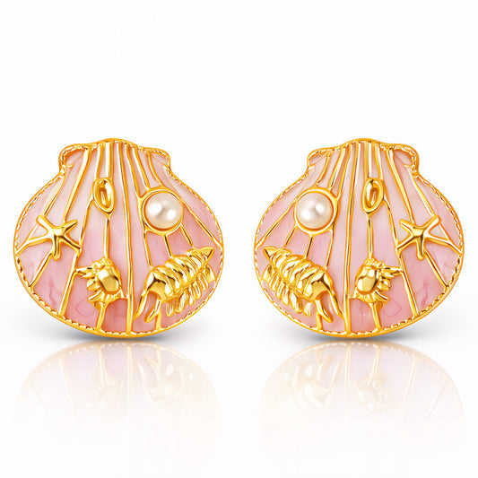 Starfish And Crabs And Lobsters PVD Gold-Plated Stainless Steel Earrings