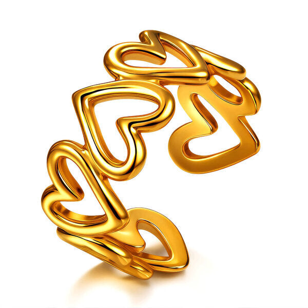 "Hearts" PVD Gold-Plated Stainless Steel Finger Ring