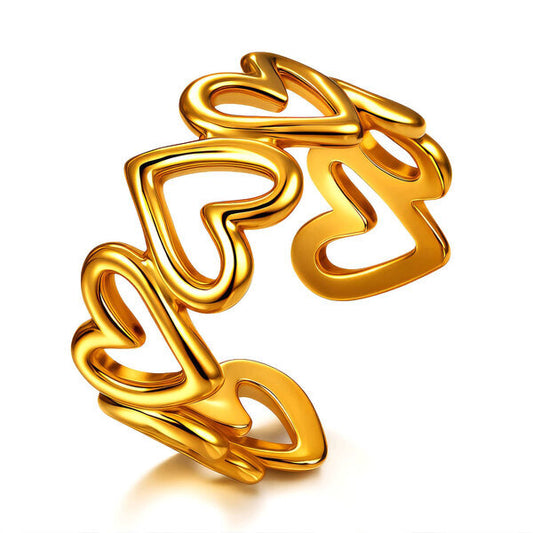 "Hearts" PVD Gold-Plated Stainless Steel Finger Ring