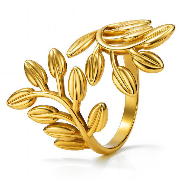 "Leaves" PVD Gold-Plated Stainless Steel Finger Ring