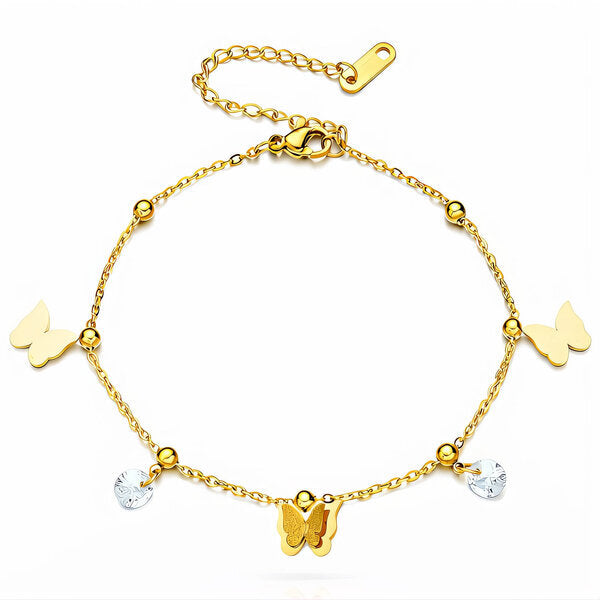 "Butterfly" Anklet, 18K Gold Plated Steel