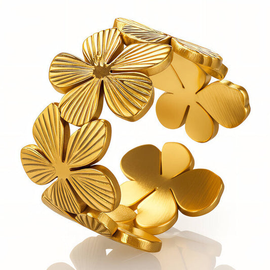 Flowers" 18K Gold-Plated Stainless Steel Finger Ring
